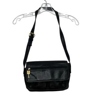 Vintage Fossil black leather shoulder handbag rectangle everyday women's 75082